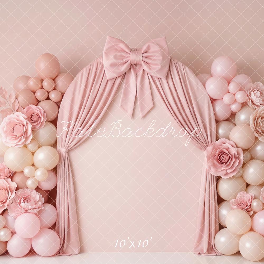 Kate Cake Smash Pink Balloon Flower Arch Curtain Bow Printed Backdrop Designed by Patty Roberts