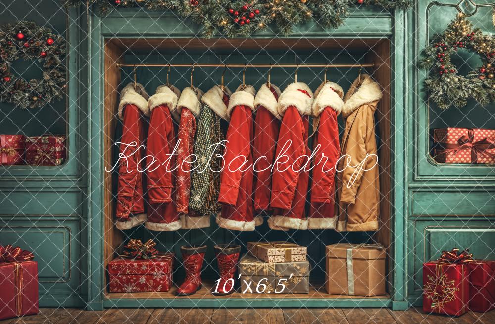 Christmas Santa Coats Blue Closet Backdrop Designed by Emetselch