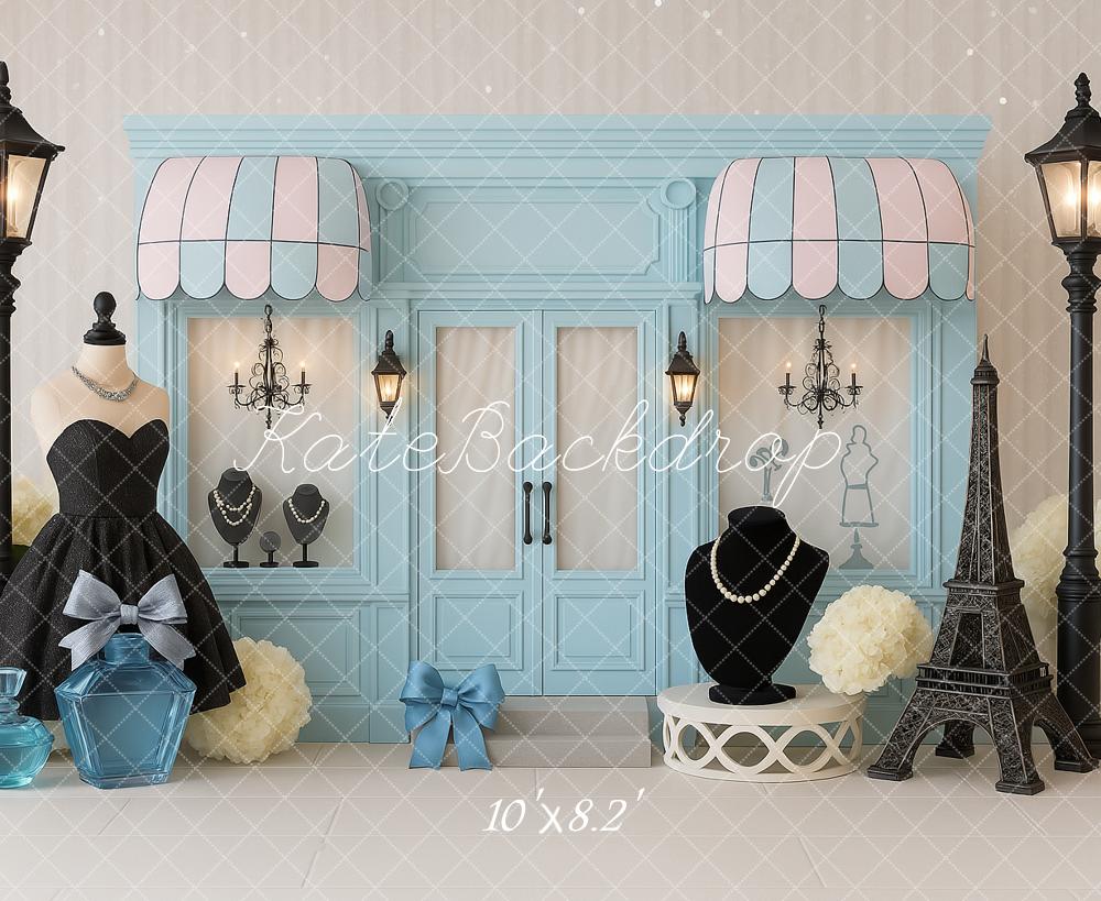 Kate Cake Smash Parisian Boutique Fashion Shop Backdrop Designed by Ashley Paul