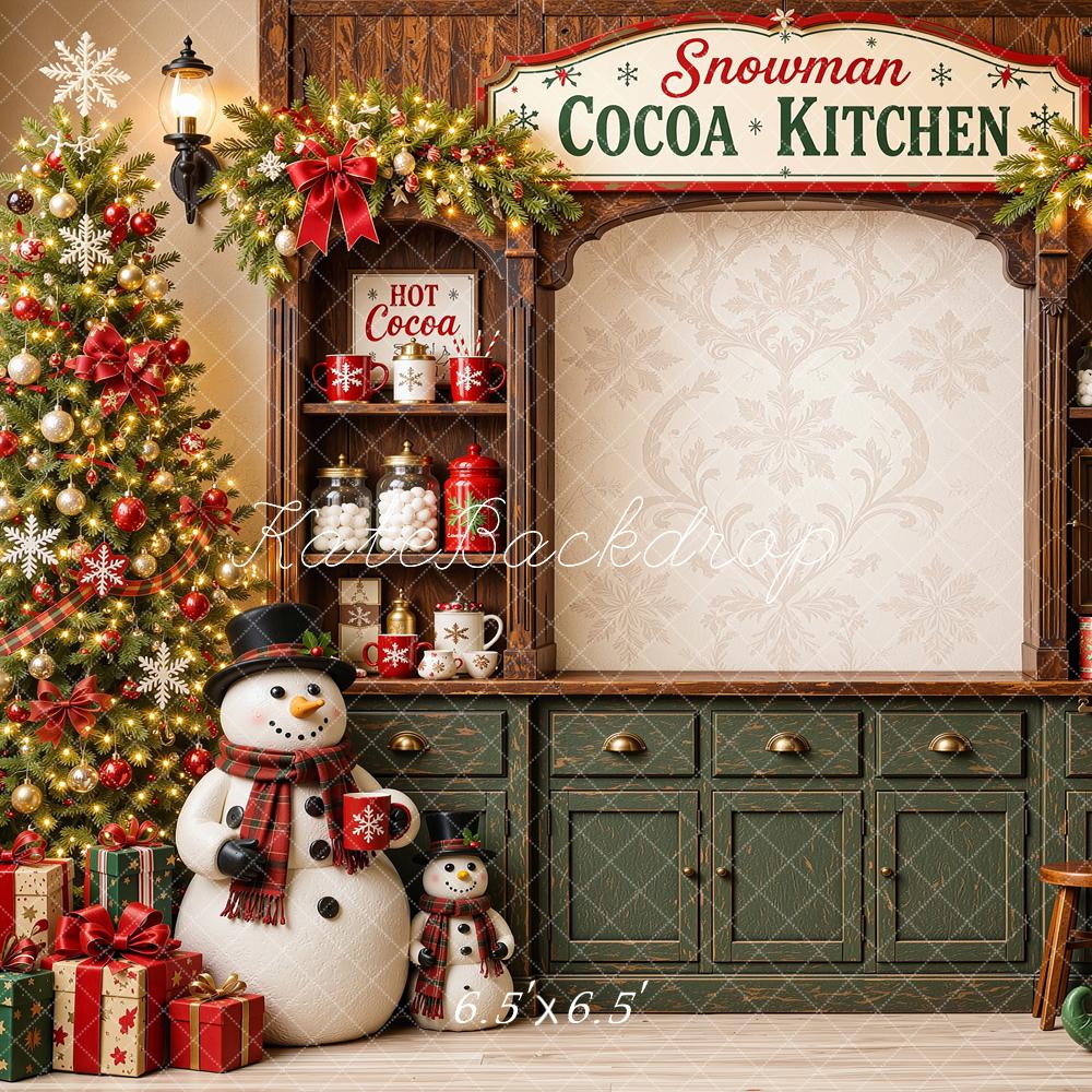 Kate Christmas Snowman Cocoa Kitchen Cabinet Printed Backdrop Designed by Shutter Swan Studios