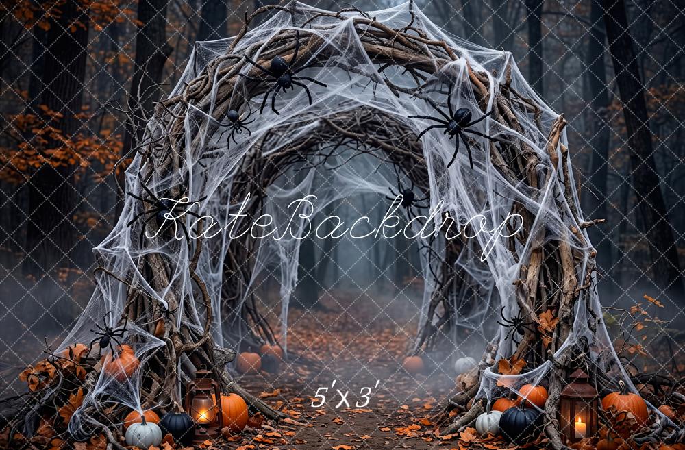 Kate Halloween Spooky Spider Web Tunnel Pumpkin Arch Printed Backdrop Designed by Patty Roberts