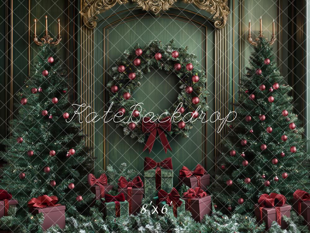 Kate Christmas Tree Wreath Green Retro Wall Backdrop Designed by Mini MakeBelieve