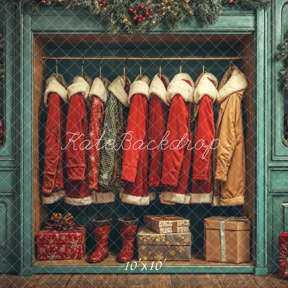 Christmas Santa Coats Blue Closet Backdrop Designed by Emetselch