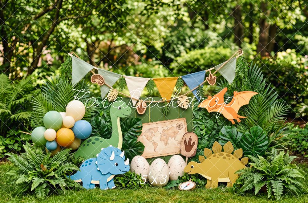 Kate Cake Smash Dinosaur Explorer Jungle Map Egg Balloons Printed Backdrop Designed by Patty Roberts
