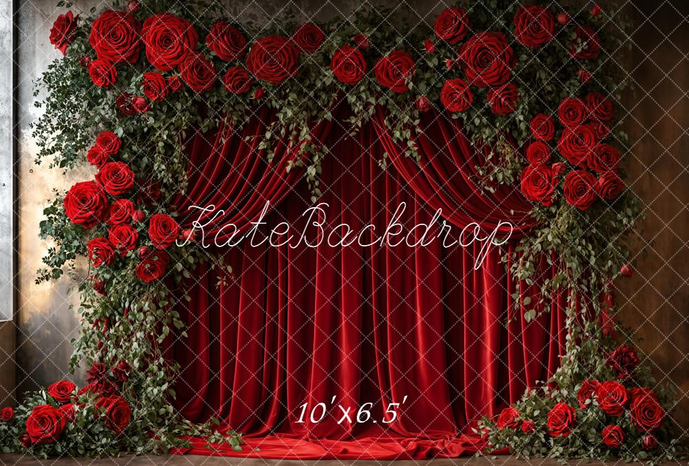 Kate Valentines Red Rose Flower Arch Velvet Curtain Backdrop Designed by Emetselch
