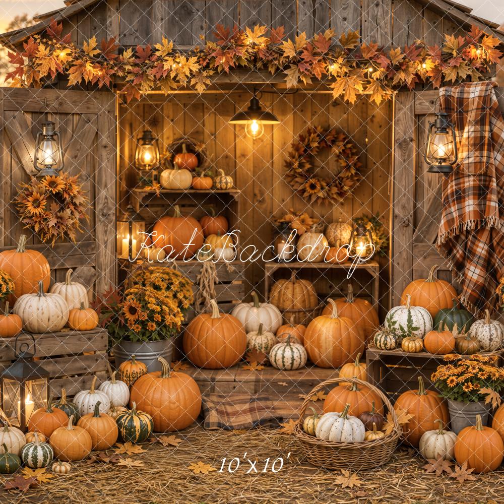 Kate Fall Pumpkin Farmhouse Sunflowers Harvest Printed Backdrop Designed by Emetselch