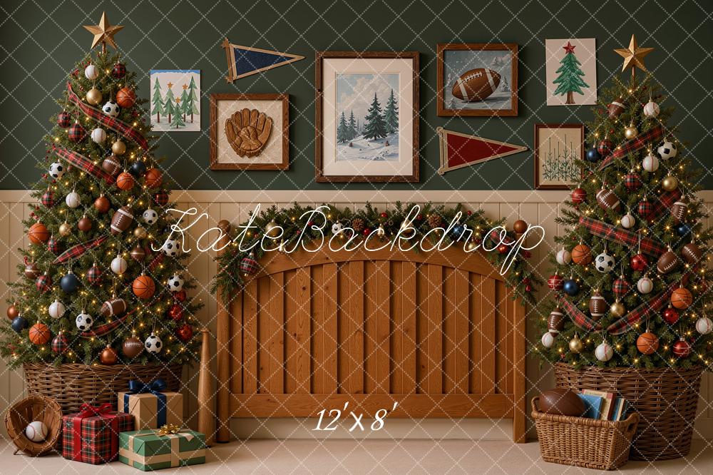 Kate Christmas Headboard Sports Trees Mantel Printed Backdrop Designed by Shutter Swan Studios