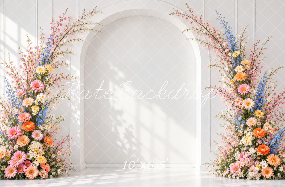 Kate Spring Flower Arch White Wall Sunlight Printed Backdrop Designed by Emetselch