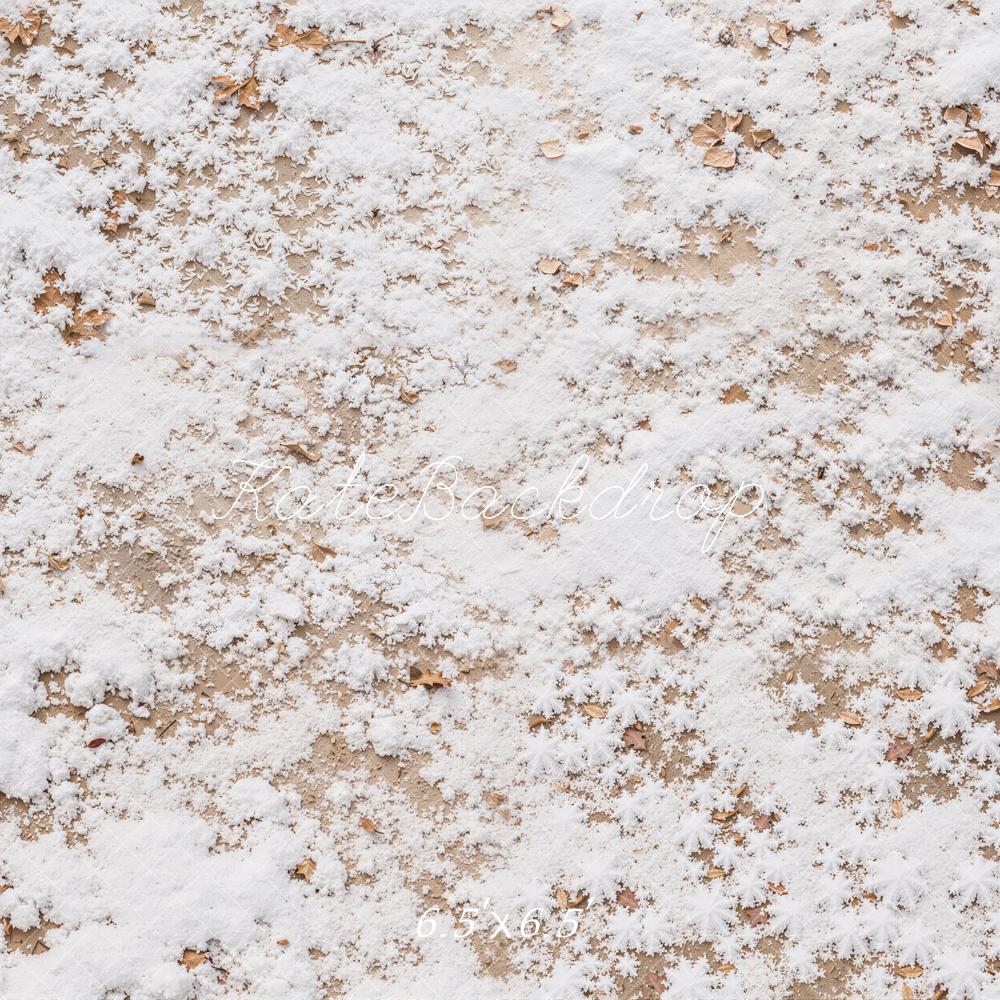 Kate Winter White Snowy Ground With Leaves Printed Backdrop Designed by Kate Image
