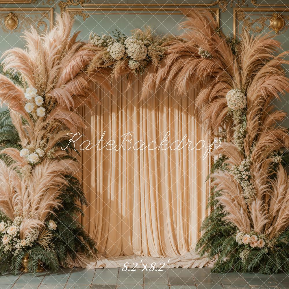 Boho Arch Pampas Grass Curtains Foto Achtergrond Designed by Kate Image