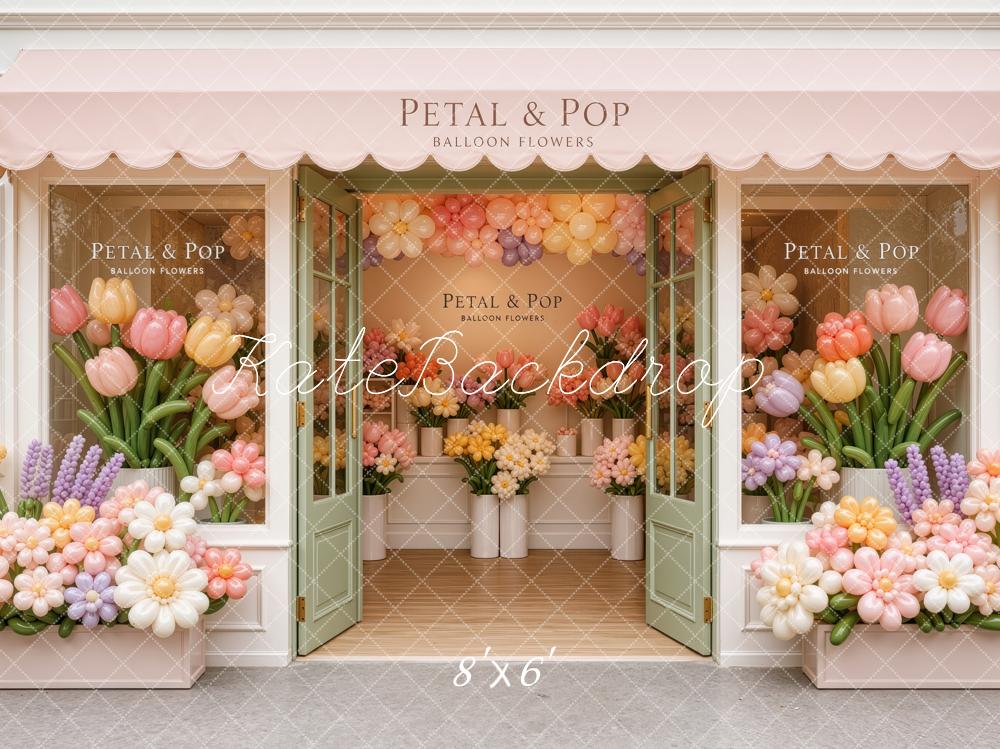 Kate Spring Balloon Flower Shop Storefront Double Doors Printed Backdrop Designed by Ashley Ward