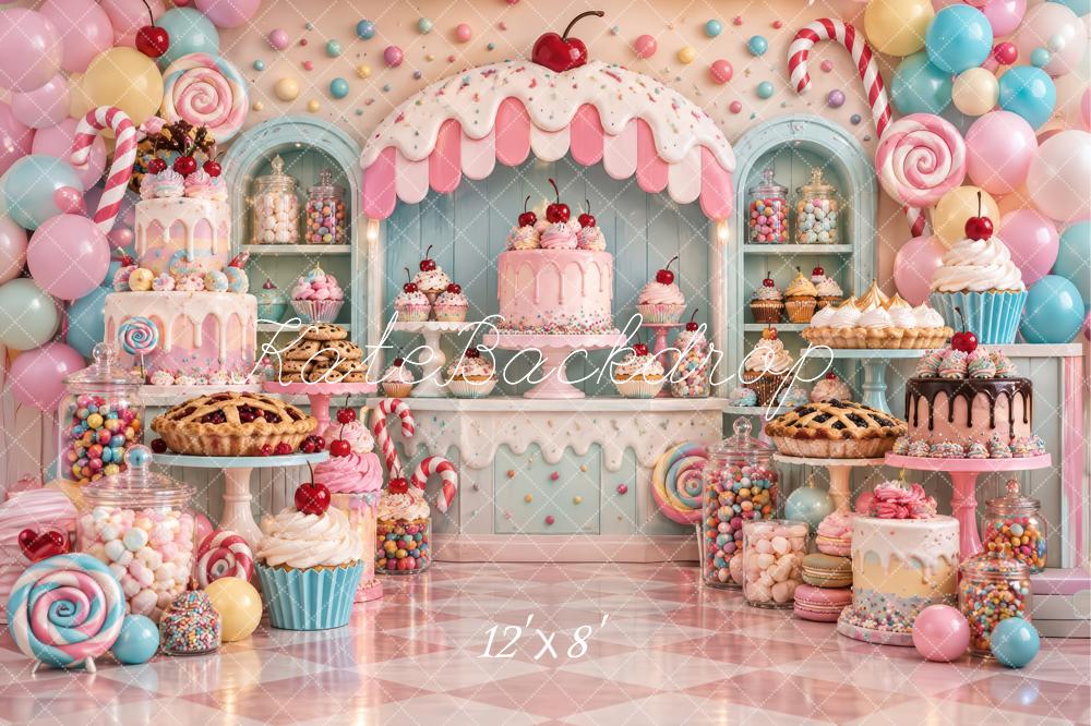 Kate Cake Smash Pink Candy Dessert Bakery Printed Backdrop Designed by Laura Bybee