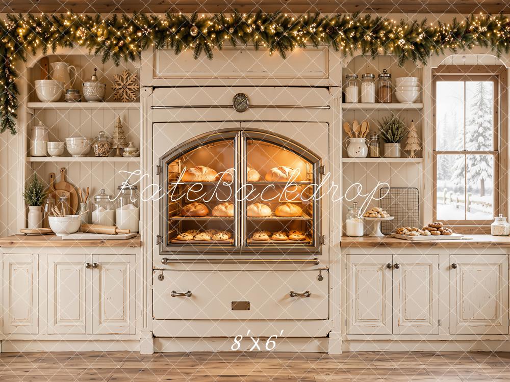 Kate Christmas Kitchen Garland Oven White Bread Cookies Printed Backdrop Designed by Emetselch