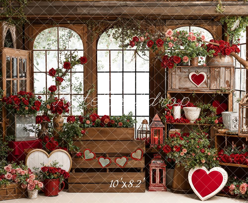 Kate Valentine's Day Red Roses Heart Wooden Window Crate Backdrop Designed by Emetselch