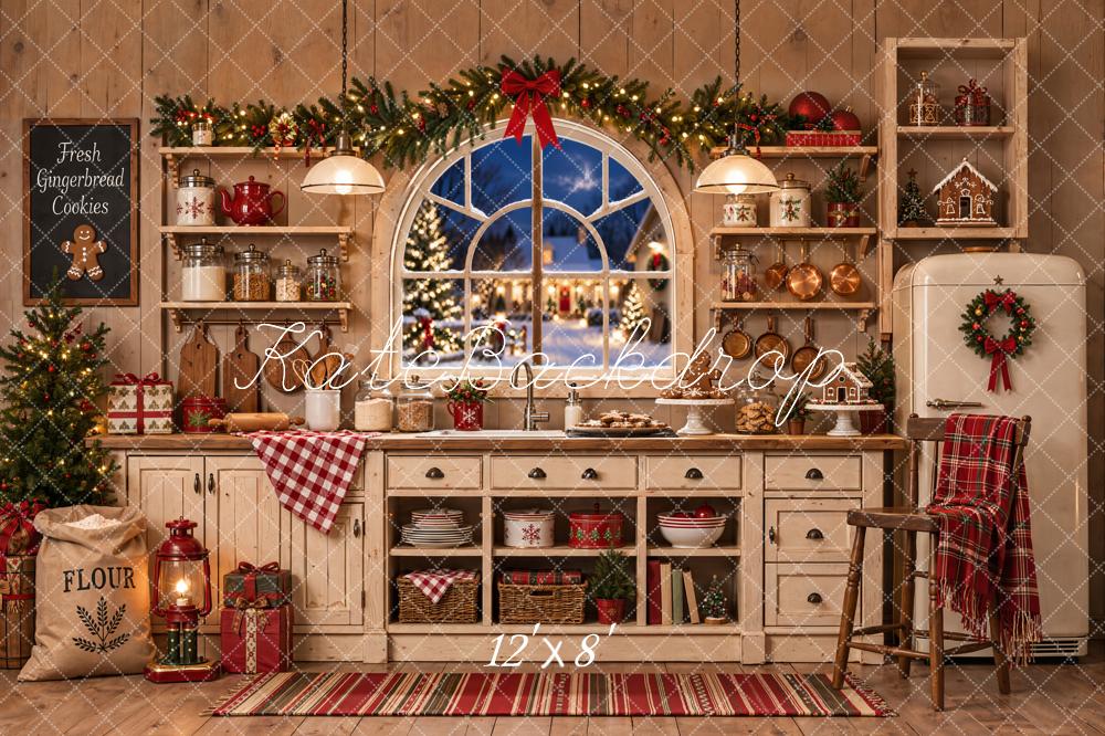 Kate Christmas Gingerbread Kitchen Window Printed Backdrop Designed by Emetselch
