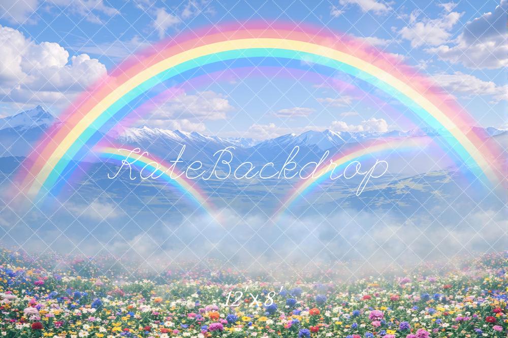 Kate Rainbow Mountain Meadow Flowers Printed Backdrop Designed by Mini MakeBelieve