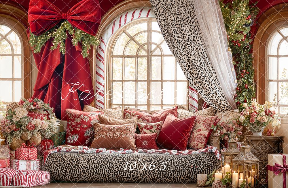 Kate Valentines Red Bow Leopard Curtain Window Floral Backdrop Designed by Emetselch