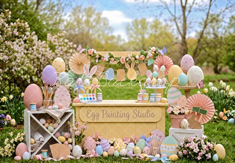 Kate Easter Bunny Egg Painting Garden Studio Printed Backdrop Designed by Patty Roberts