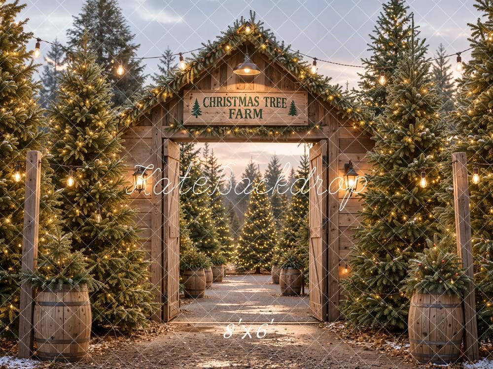 Kate Christmas Tree Farm Gate Wood Rustic Printed Backdrop Designed by Emetselch