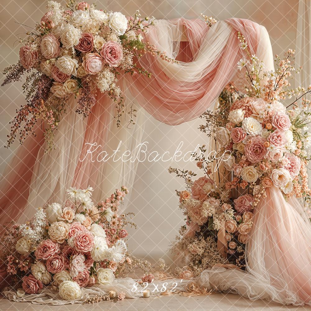 Kate Spring Romantic Flower Arch Pink Rose Drapes Backdrop Designed by Emetselch