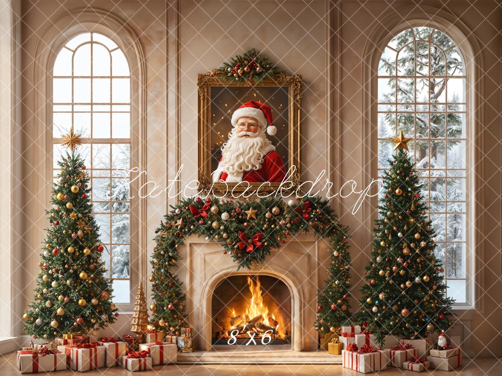 Cozy Traditional Christmas Fireplace Backdrop