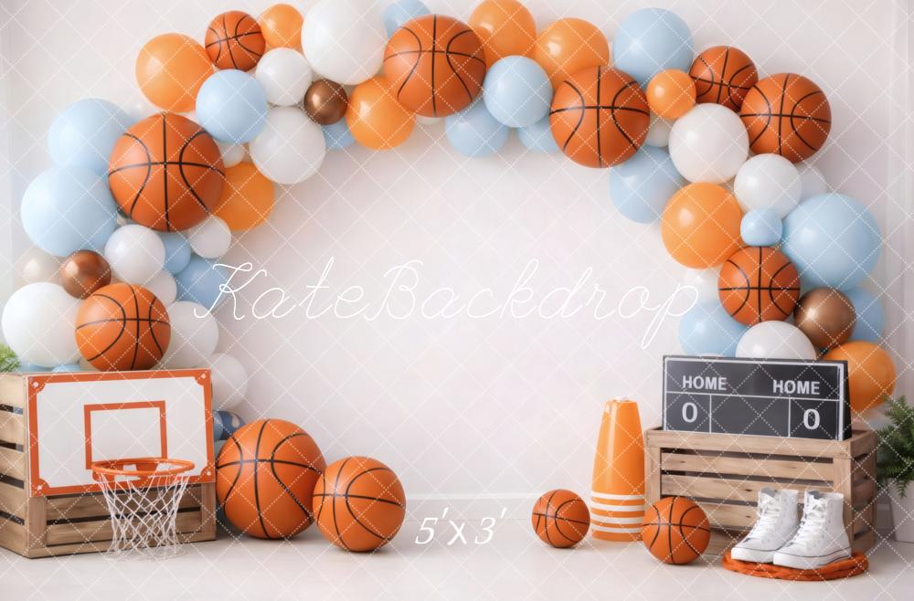 Kate Cake Smash Basketball Balloon Arch Scoreboard Crate Printed Backdrop Designed by Vertigo Productions