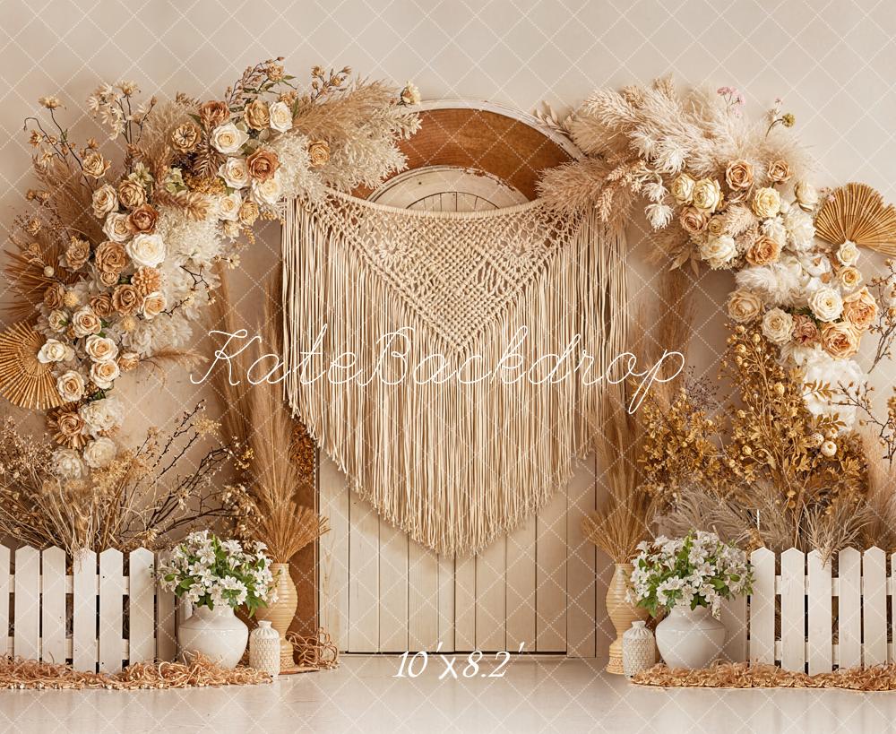 TEST Kate Boho Flower Arch Macrame Door Beige Backdrop Designed by Emetselch