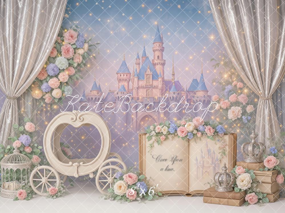 Kate Cake Smash Princess Castle Book Carriage Floral Backdrop Designed by Ashley Paul