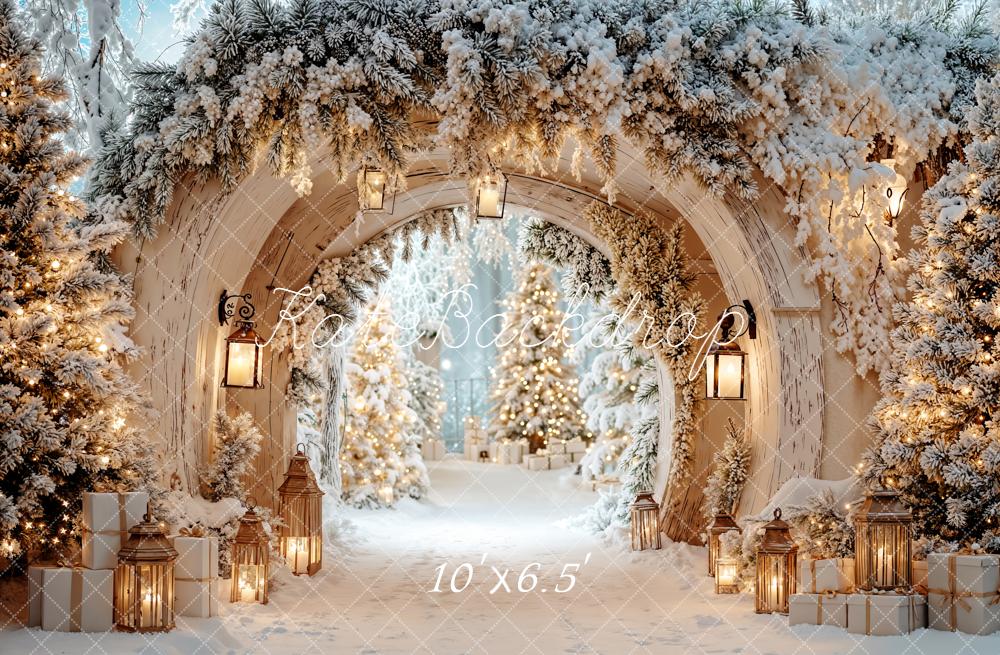 Kate Christmas Snowy Archway Lanterns Pine Trees Backdrop Designed by Emetselch