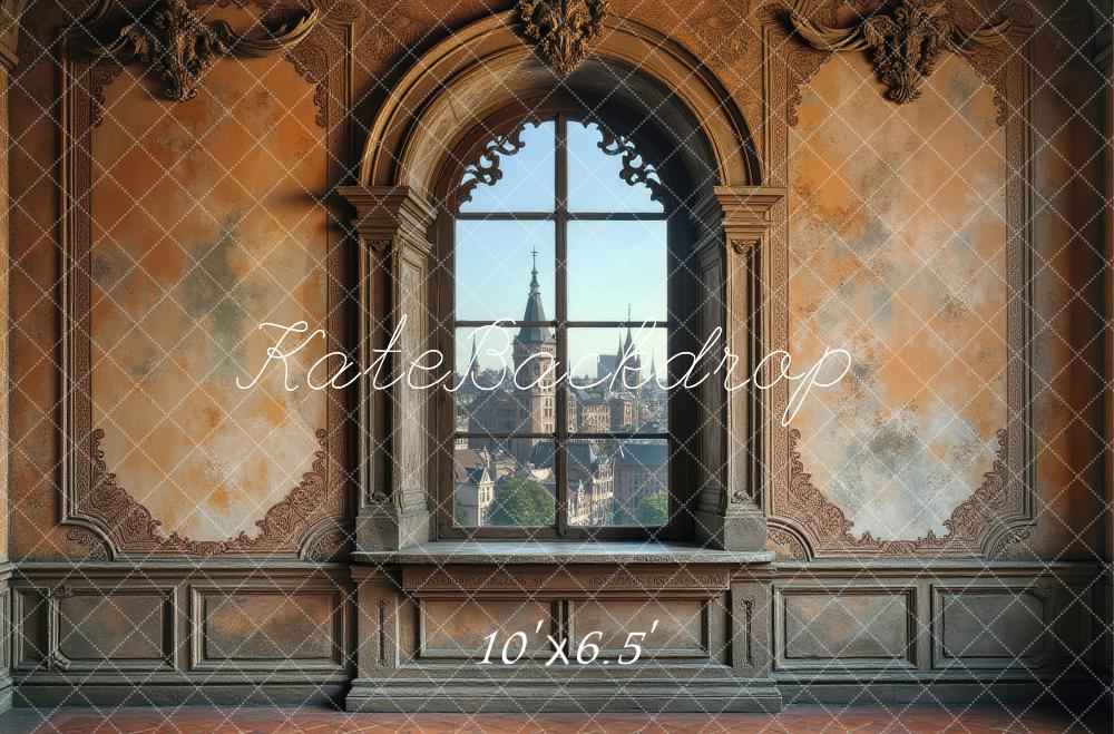 Kate Vintage Ornate Window City View Printed Backdrop Designed by Laura Bybee