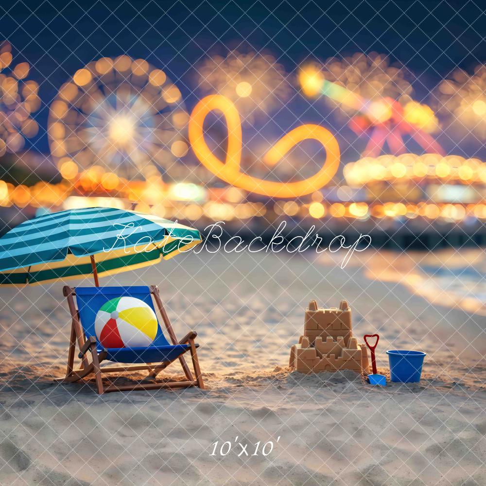 Kate Beach Chair Umbrella Sandcastle Carnival Fireworks Printed Backdrop Designed by Mini MakeBelieve