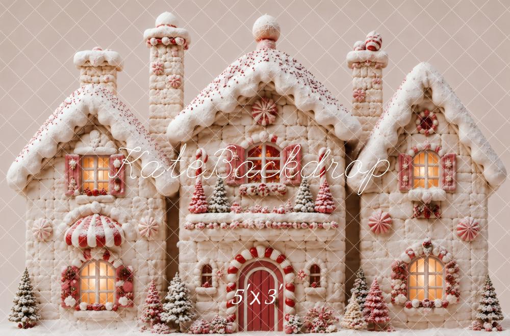 Kate Christmas Gingerbread House Candy Cane Snow Printed Backdrop Designed by Vertigo Productions