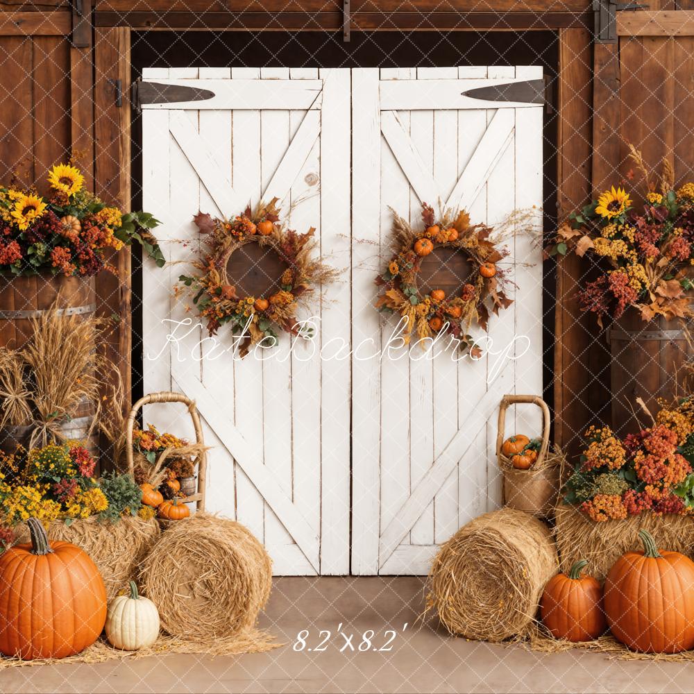 Fall Harvest Barn Door Pumpkins Foto Achtergrond Designed by Emetselch
