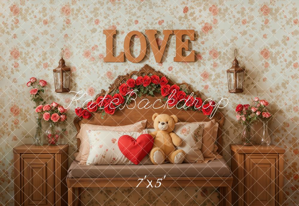 Kate Valentine's Day Floral Teddy Bear Bed Backdrop Designed by Emetselch