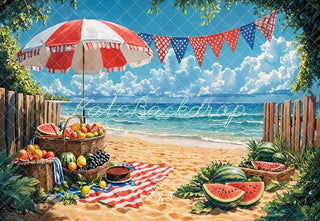 Kate Independence Day Summer Beach Watermelon Printed Backdrop Designed by Emetselch