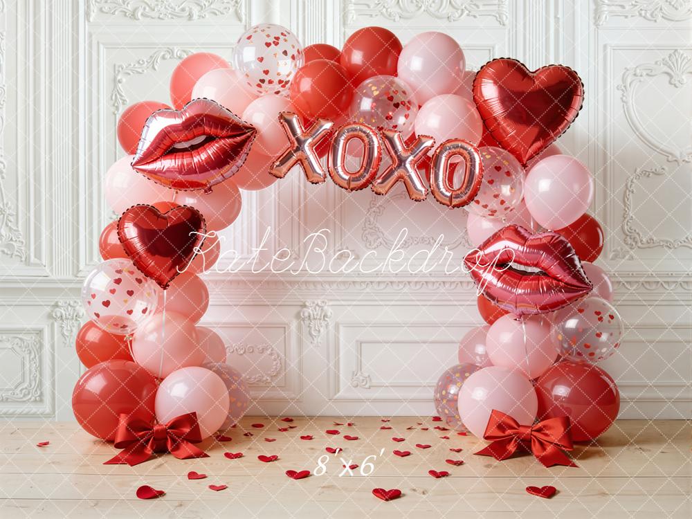 Kate Valentine's Day Balloon Arch Hearts Lips XOXO Backdrop Designed by Emetselch