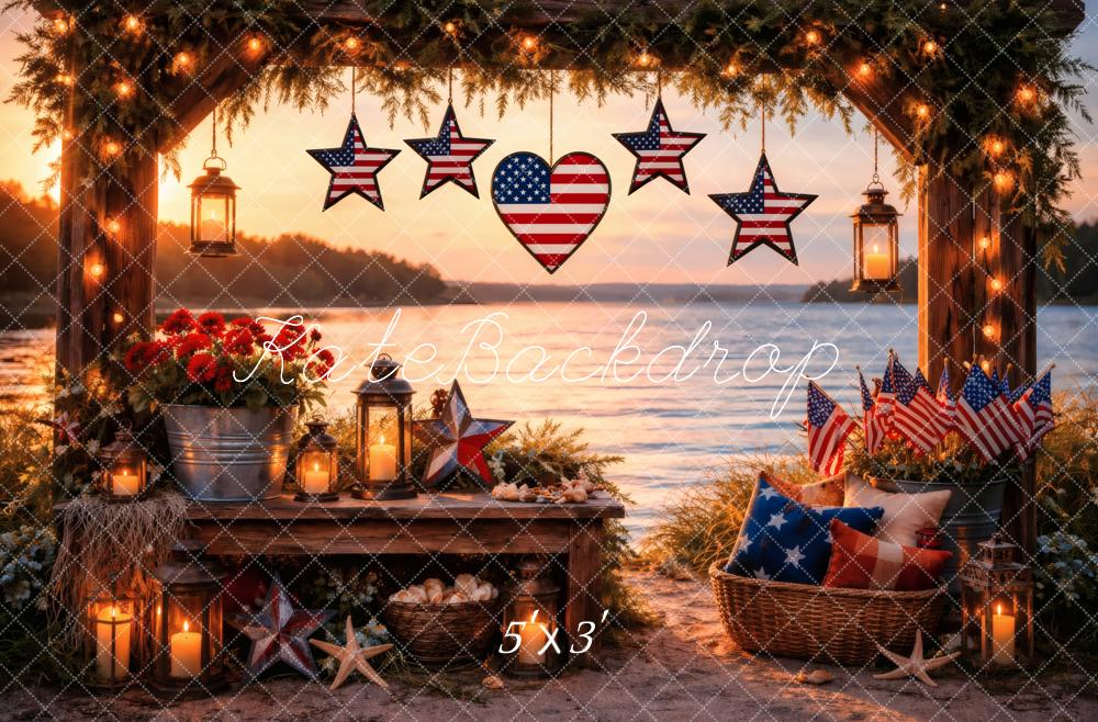 TEST Kate 4th Of July Arch Stars American Flags Lake Sunset Printed Backdrop Designed by Vertigo Productions