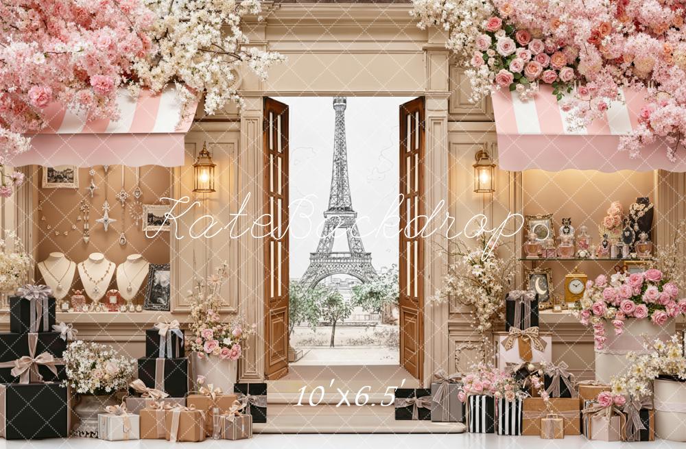 Kate Spring Pink Flower Boutique Paris Eiffel Tower Backdrop Designed by Chain Photography