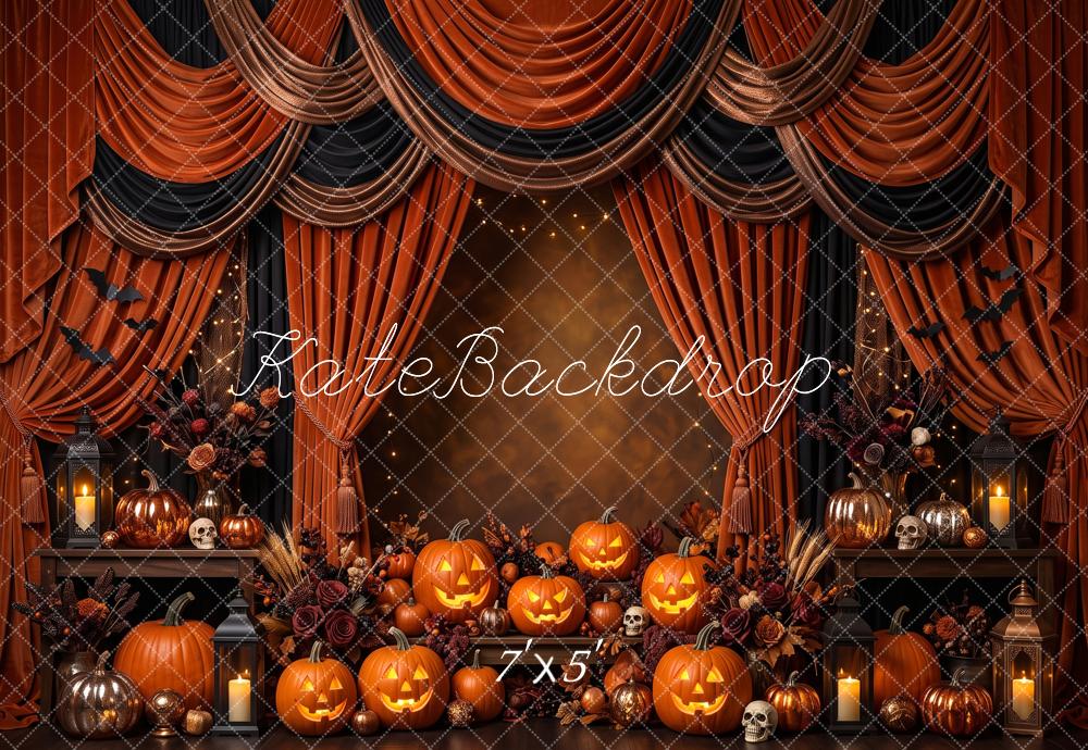 Kate Halloween Drapery Pumpkin Skull Bats Printed Backdrop Designed by Patty Roberts