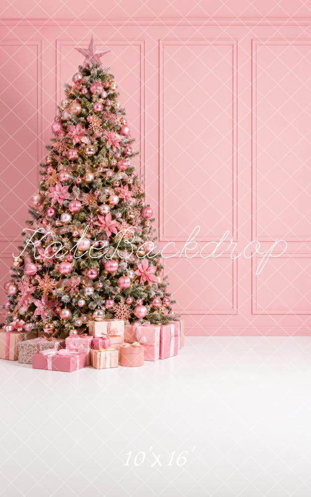 Kate Sweep Christmas Tree Gifts Pink Wall Poinsettia Printed Backdrop Designed by Megan Leigh Photography