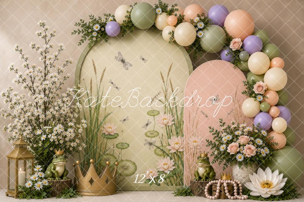 Kate Cake Smash Fairy Frog Princess Water Lily Balloon Arch Printed Backdrop Designed by Shutter Swan Studios