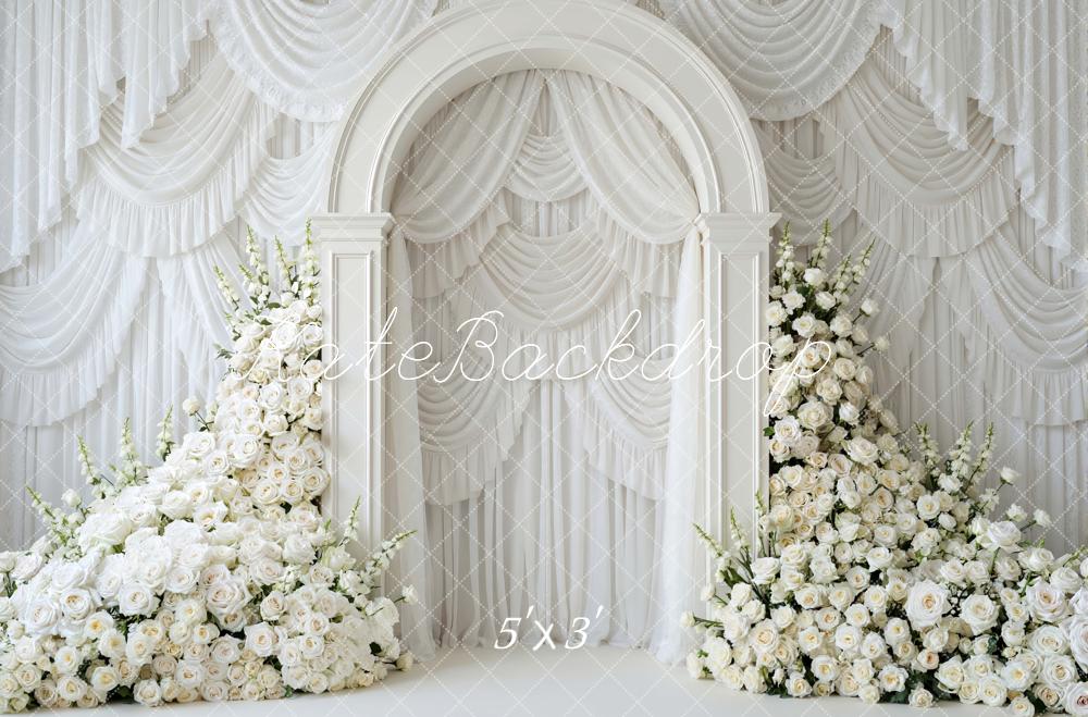 Kate Spring White Flower Arch Wedding Draped Curtains Backdrop Designed by Mini MakeBelieve