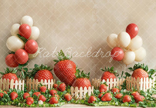 Kate Cake Smash Strawberry Balloon Fence Garden Printed Backdrop Designed by Emetselch