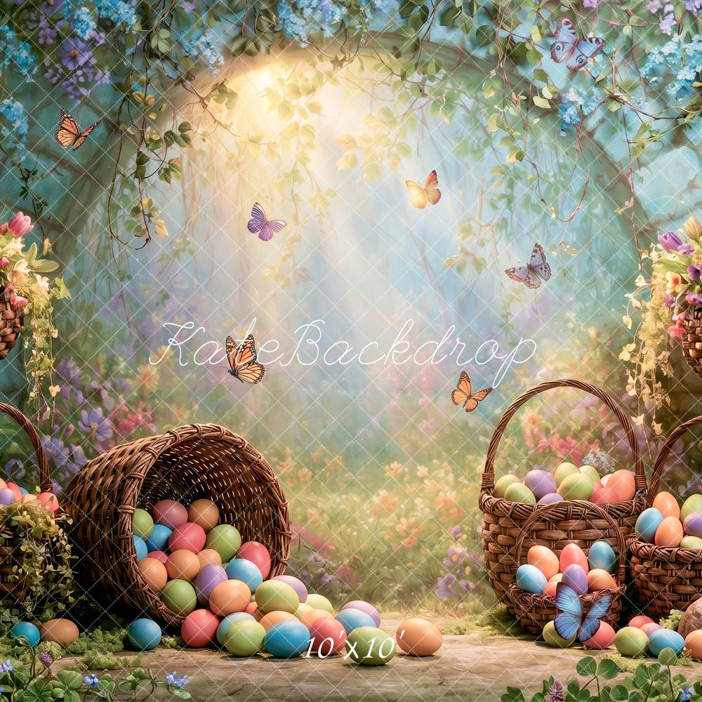 Kate Easter Fairy Forest Egg Basket Butterfly Floral Arch Printed Backdrop Designed by Angela Miller