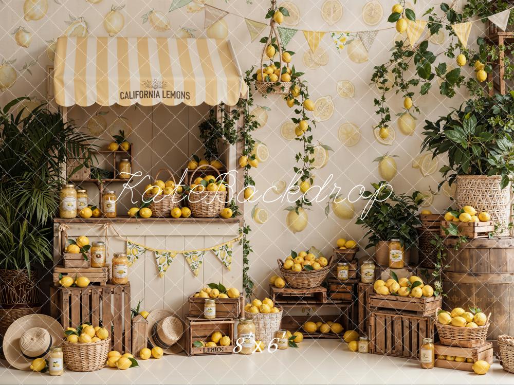 Kate Summer Lemon Stand Crates Baskets Garland Plants Printed Backdrop Designed by Emetselch