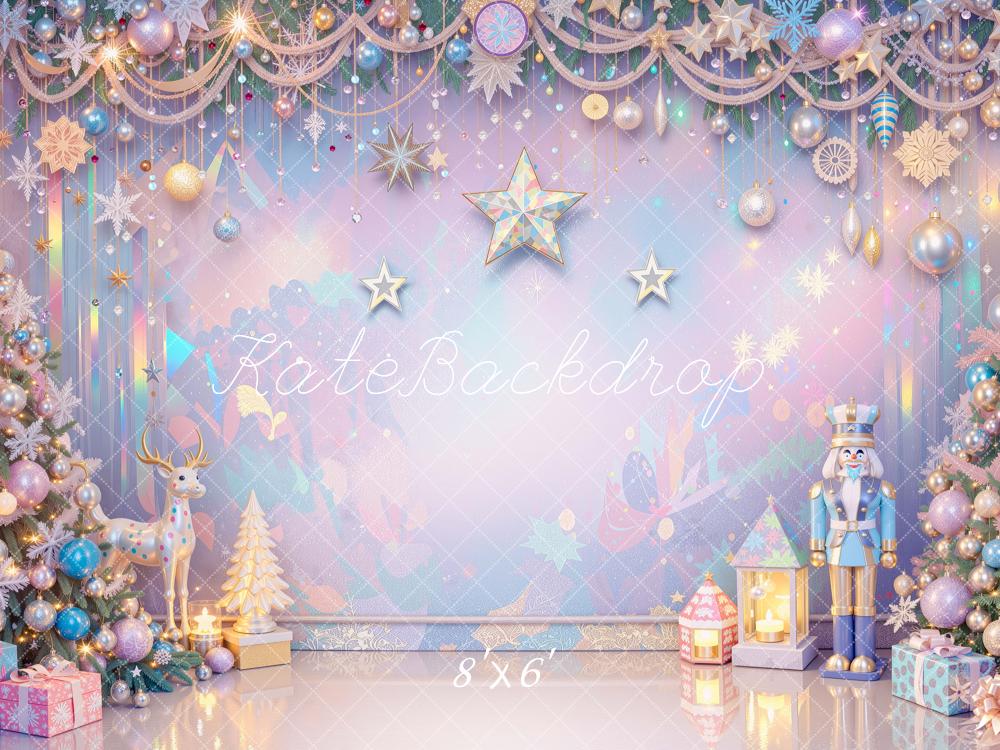 Kate Christmas Iridescent Pastel Nutcracker Tree Stars Ornament Printed Backdrop Designed by Mini MakeBelieve