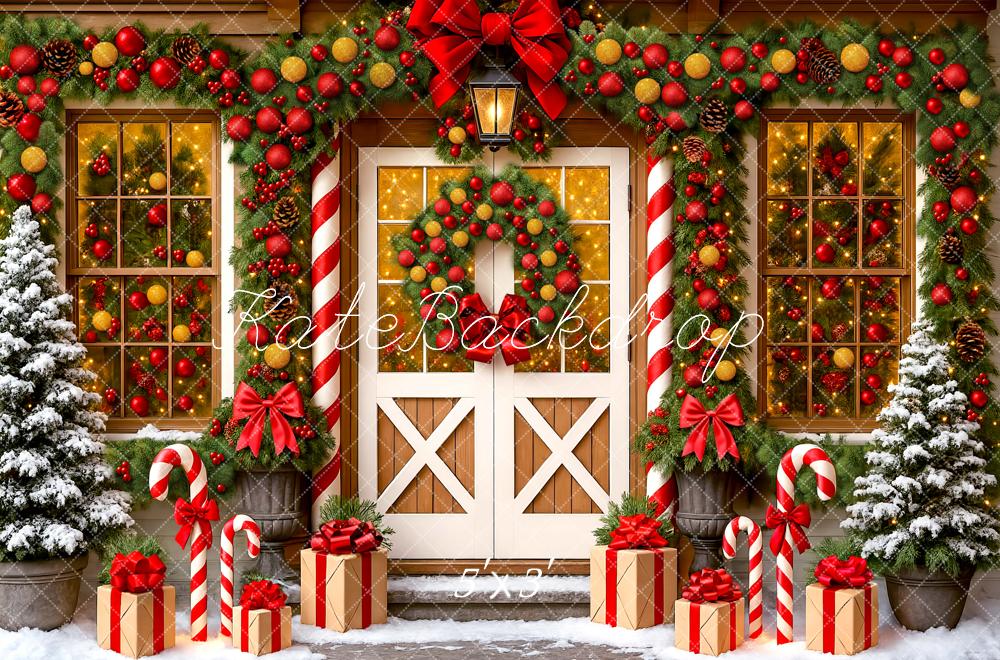 Kate Christmas Garland Door Candy Cane Gifts Snow Backdrop Designed by Mini MakeBelieve