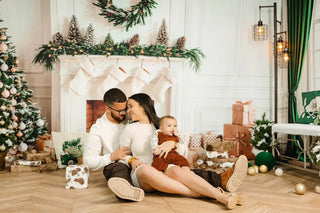 Christmas White Fireplace With Gifts Tree Wreath Backdrop Designed by Emetselch