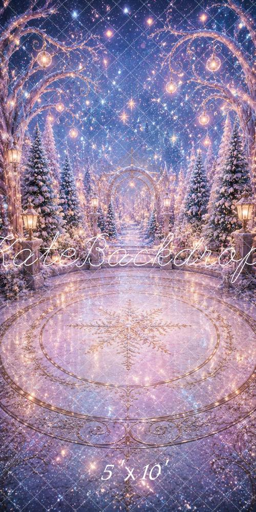 Kate Sweep Christmas Starlight Snowy Forest Archway Lanterns Printed Backdrop Designed by Caitlin Lynch