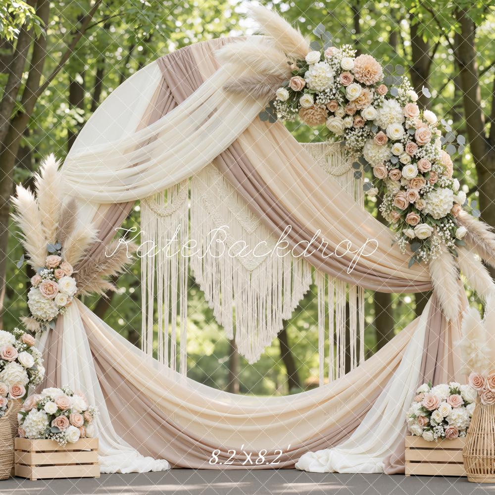Kate Boho Flower Arch Macrame Pampas Grass Backdrop Designed by Mini MakeBelieve